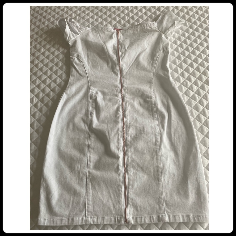 Guess Denim Zip front detail off shoulder Mini Dress